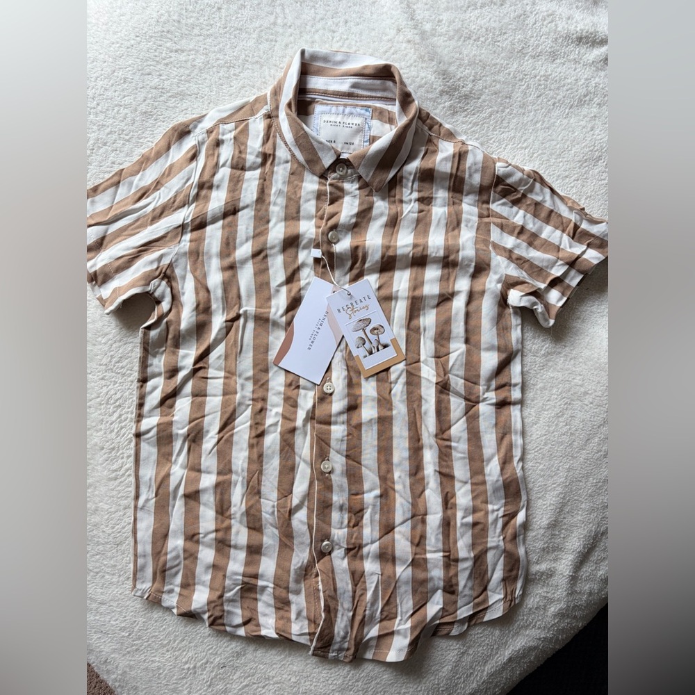 Denim & Flower Tan and White Striped Casual Shirt